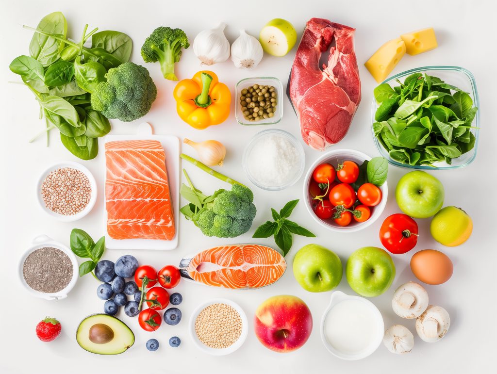 Ausgewogene und abwechslungsreiche Ernährung mit viel Gemüse und Obst