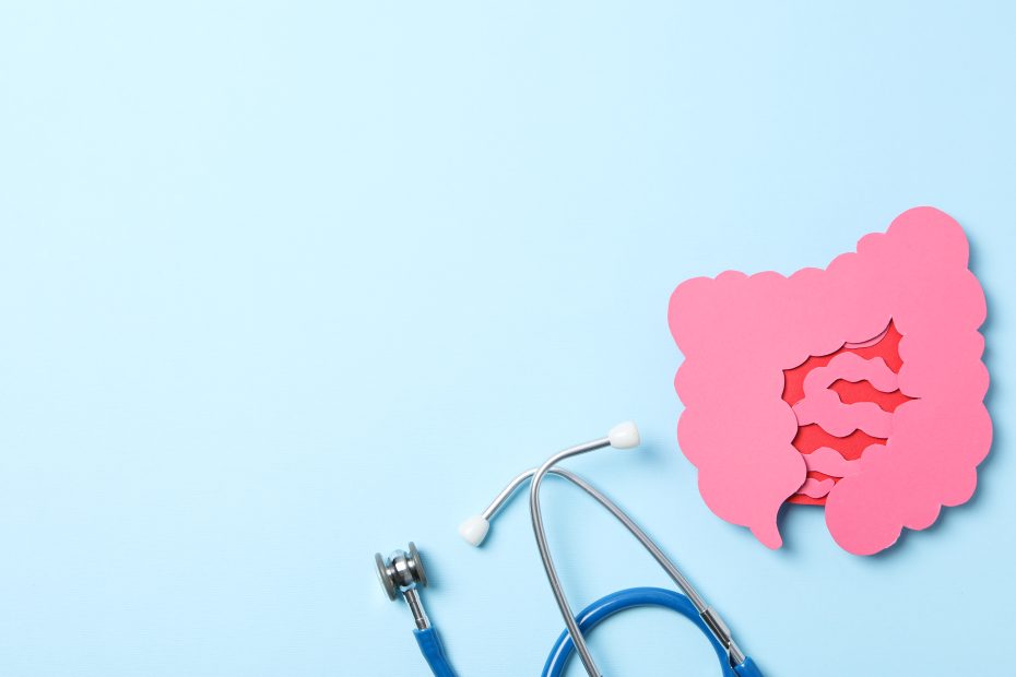 Abstrakte Darstellung des Darms und ein Stethoskop als Symbole für Innere Medizin